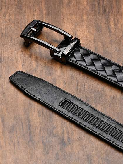 LOUIS STITCH Men
                      Textured Leather Chrome Buckle Weaved Auto Lock
                      Belt