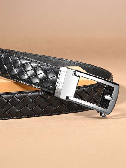 LOUIS STITCH Men
                    Textured Leather Chrome Buckle Weaved Auto Lock
                    Belt