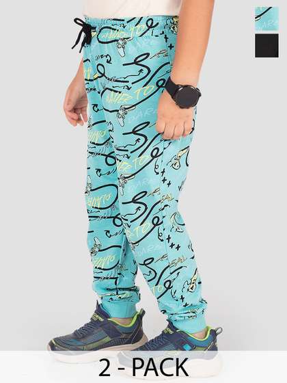 TRESNOVA Boys Pack Of 2
                    Typography Printed Regular Fit Mid-Rise Cotton
                    Trousers
