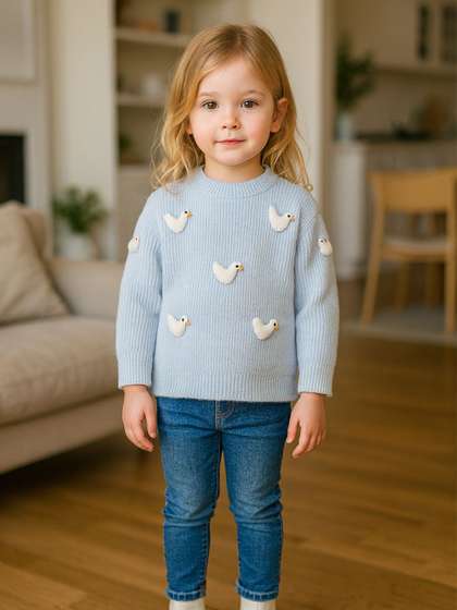 Bold N Elegant Girls 3D
                    Duck Ribbed Pullover with Embroidered Detail
