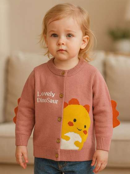 Bold N Elegant Kids
                      Self Design Long Sleeves Round Neck Cardigan with
                      Applique Detail