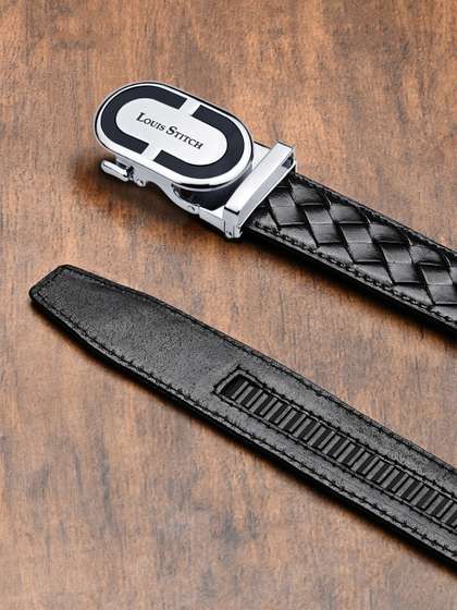 LOUIS STITCH Men
                      Textured Leather Belt With Slider Buckle Closure