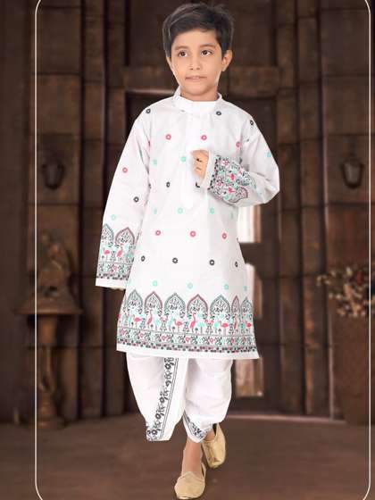 NEW GEN Boys Ethnic
                      Motifs Printed Mandarin Collar Straight Kurta with
                      Dhoti Pants