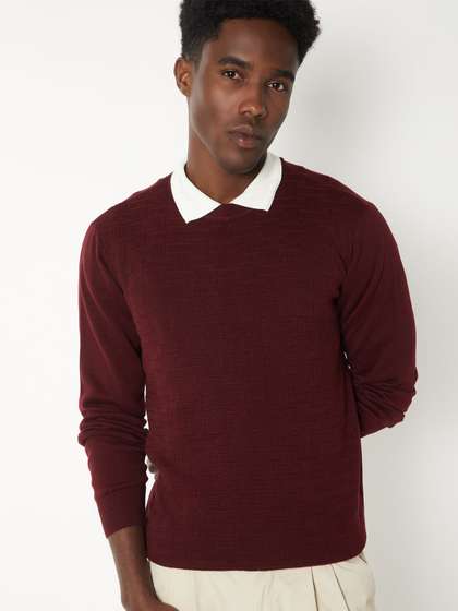 max Men Round Neck
                        Geometric Round Neck Cotton Cardigan