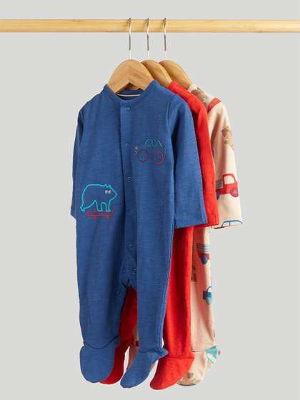 mothercare Boys Pack
                      of 3 Printed Cotton Long Sleeves Sleepsuit