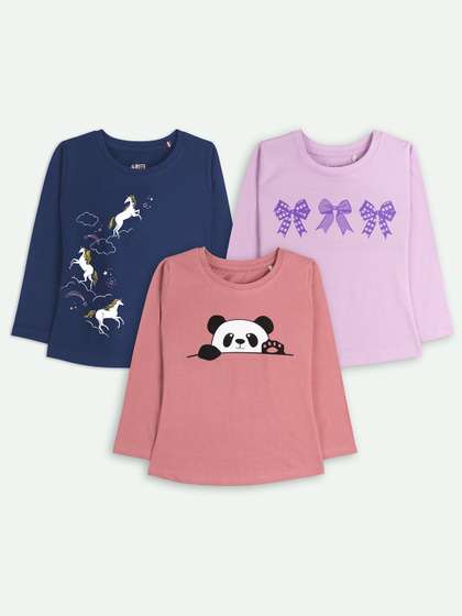 ariel Girls Pack Of 3
                      Graphic Printed Round Neck Cotton Tshirts