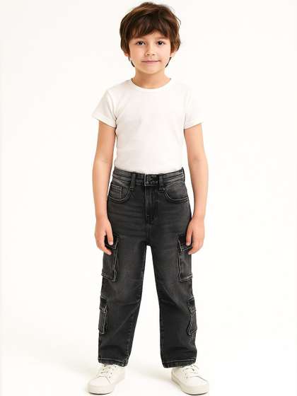 GUTI Boys Mid-Rise Light
                    Fade Stretchable Cargo Styles Jeans
