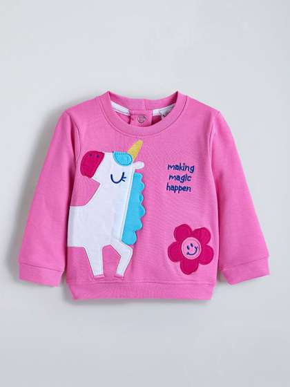 Hopscotch Girls Unicorn
                    Applique Round Neck Long Sleeves Cotton Sweatshirt