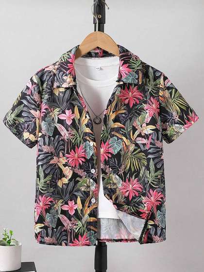 BAESD Boys Floral
                    Printed Spread Collar Regular Fit Casual Shirt