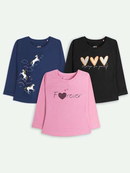 ariel Pack Of 3 Girls
                      Graphic Printed Round Neck Long Sleeves Pure
                      Cotton T-shirts
