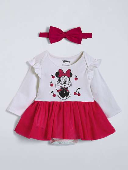 Hopscotch Girls Minnie
                      Mouse Ruffled Bodysuit with Headband
