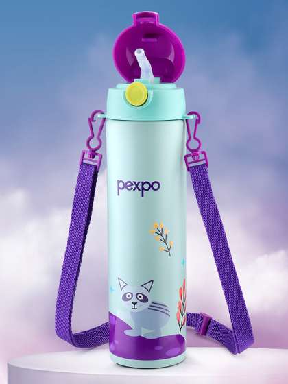 Pexpo Sea Green &
                      Purple Printed Stainless Steel Double Wall Vacuum
                      Water Bottle 470ml
