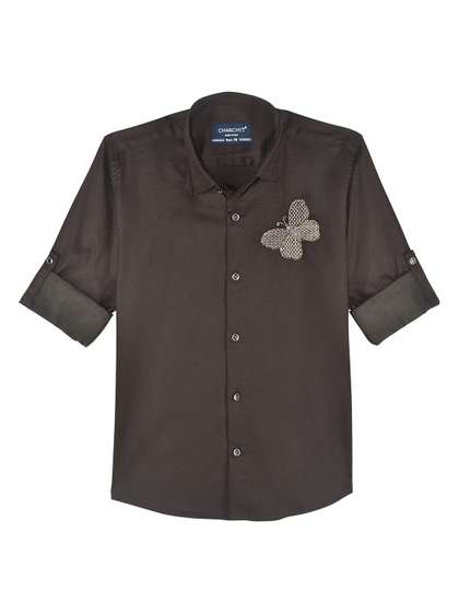 CHARCHIT Boys Comfort
                    Fit Solid Spread Collar Party Shirt