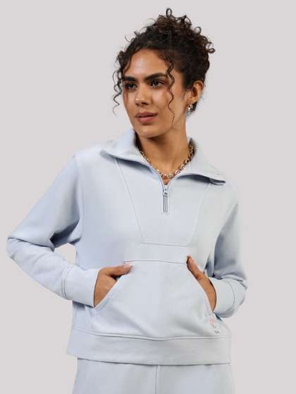 Blissclub Women High
                        Neck Long Sleeve Half Zipper Sweatshirt