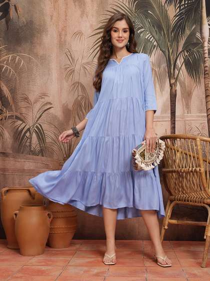 Sangria Lace Detail
                        Tiered Midi A-Line Dress
