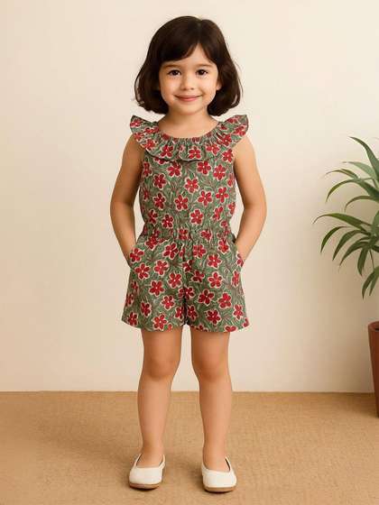 Urban Birdie Girls
                    Floral Printed Pure Cotton Playsuit