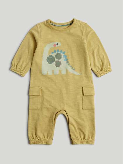 mothercare Boys Jurassic
                    Jungle Printed Half Sleeve Cotton Romper With
                    Pockets