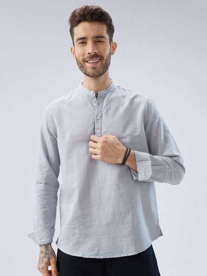 VASTRADO Band
                          Collar Long Roll-Up Linen Straight Kurta