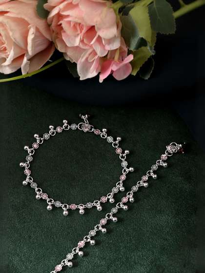 Anouk Pair of 1
                        Silver-Plated Artificial Beads Anklets