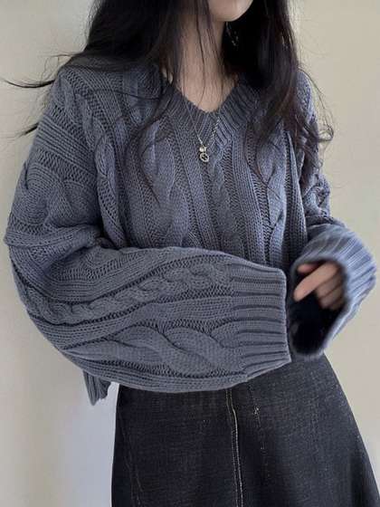 StyleCast x Revolte
                        Self Design V-Neck Cable Knit Pullover