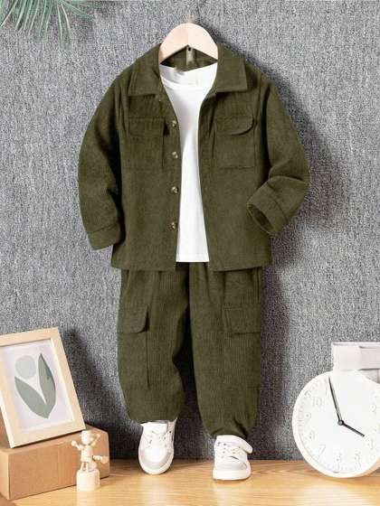 FASTDEAL Boys Shirt
                      Collar Long Sleeves Pure Woolen Clothing Set