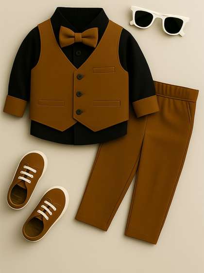FABMYTRA Boys Shirt With
                    Trouser Waistcoat & Bow Tie