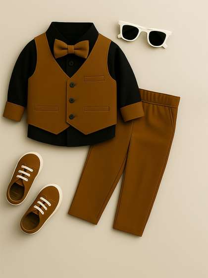 FABMYTRA Infant Boys
                      Pure Cotton Single-Breasted Four-Piece Party Suit