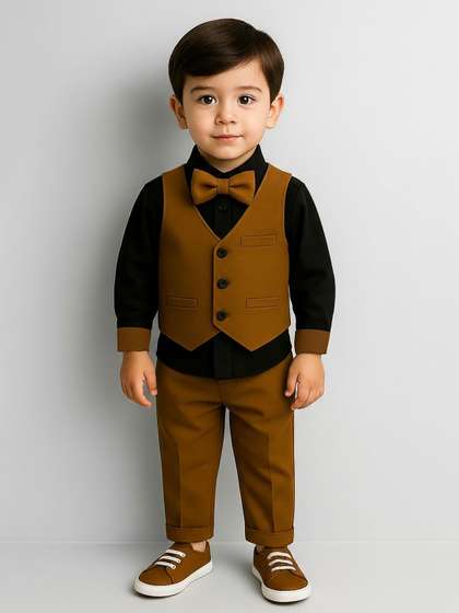 FABMYTRA Infant Boys
                    Pure Cotton 4 Piece Single Breasted Suit With Bow
                    Tie