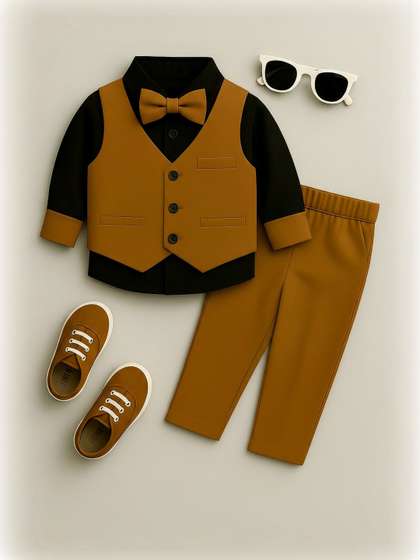 FABIZZA Boys Solid Shirt
                    with Trousers & Waistcoat