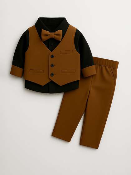 FABMYTRA Boys Self
                    Design Collarless Pure Cotton Waistcoat and Trousers
                    With Shirt