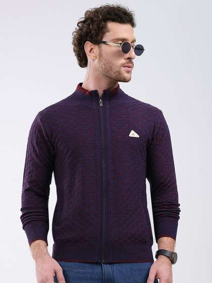 Monte Carlo Men
                        Checked Long Sleeves Woollen Pullover Sweaters
                        with Zip Detail Detail