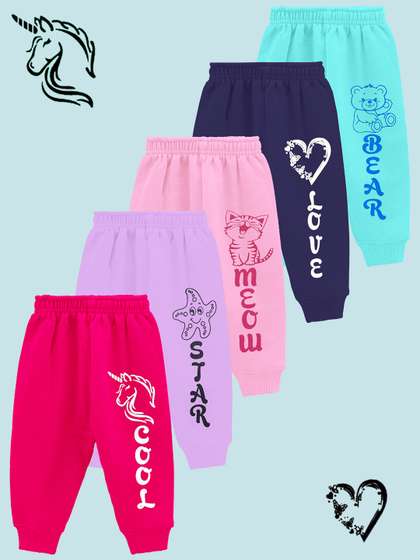YK Girls Pack of 5
                    Cotton Printed Regular Fit Track Pants