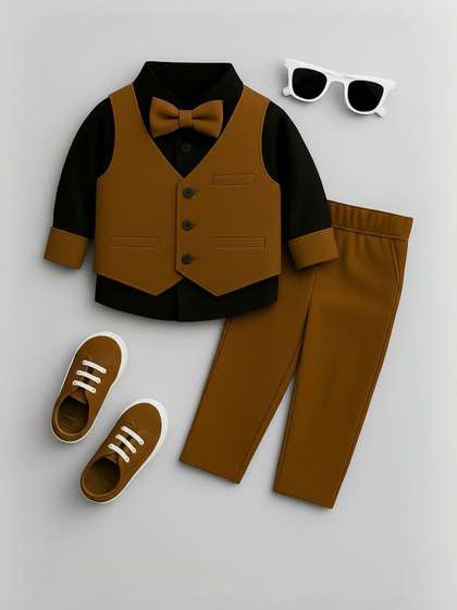 STINITY Boys Brown &
                    Black Solid Shirt With Trousers
