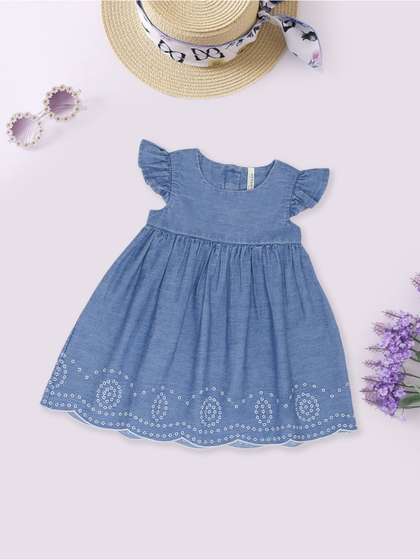 Pantaloons Baby Girls
                      Flutter Sleeve Gathered or Pleated Fit & Flare
                      Dress