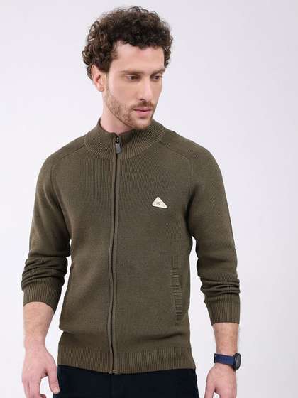 Monte Carlo Men Mock
                        Neck Full Sleeve Zip Cardigan