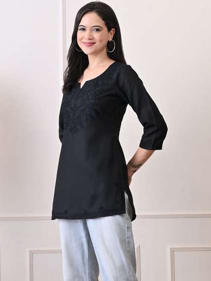 KALINI Black Women
                        Embroidered Pure Cotton Kurti