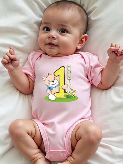 KNITROOT Kids One Month
                    Bear Printed Cotton Envelope Neck Bodysuit