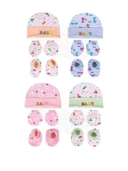 Mom's Darling Kids Pack
                    Of 4 Printed Beanie With Booties & Mittens