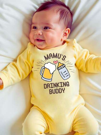 KNITROOT Infants Yellow
                    Printed Mamu Theme Cotton Romper