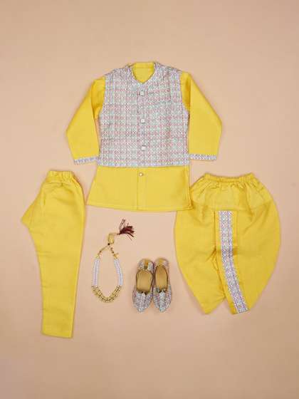 BAESD Boys Set Of 6
                    Ethnic Motifs Kurta Set Comes With Waistcoat &
                    Mojari & Mala