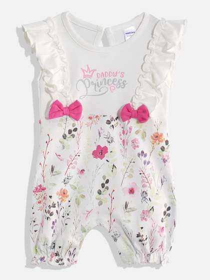 Moms Love Infant Girls
                      Floral Printed Pure Cotton Rompers