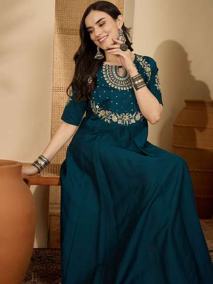 Sangria Women Floral
                      Embroidered Ethnic Dress