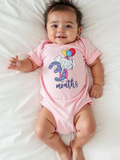 KNITROOT Infants Three
                    Month Elephant Printed Cotton Bodysuit