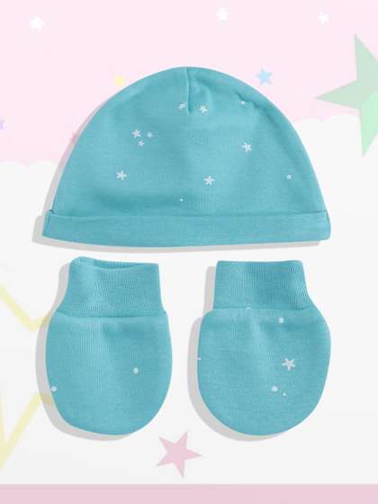 mothercare Infants Pure
                    Cotton Printed Beanie with Pair of Mittens