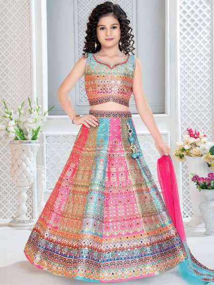 KL9KIDS Girls
                    Embellished Mirror Work Ready to Wear Lehenga &
                    Blouse With Dupatta