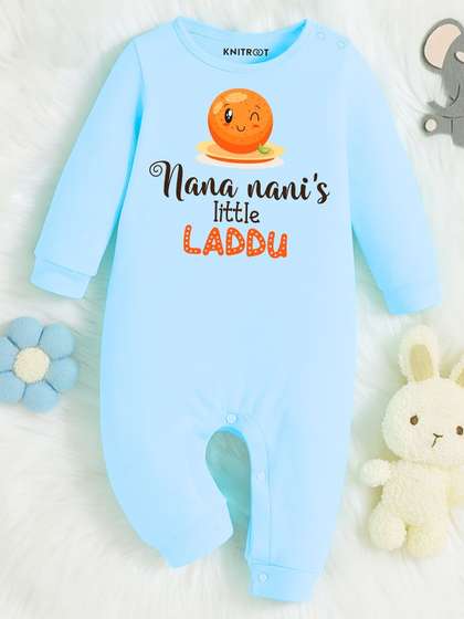 KNITROOT Infants Blue
                    Printed Nana Nani Theme Cotton Romper