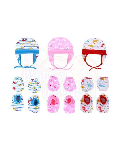 Mom's Darling Kids Pack
                    Of 4 Printed Beanie With Booties & Mittens