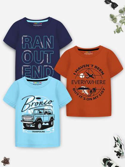 YK X Trampoline Boys
                      Pack Of 3 Typography Printed Round Neck T-Shirts