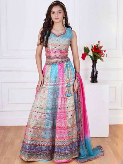 KL9KIDS Girls Printed
                    Tie and Dye Lehenga & Blouse With Dupatta
                    Lehenga Choli