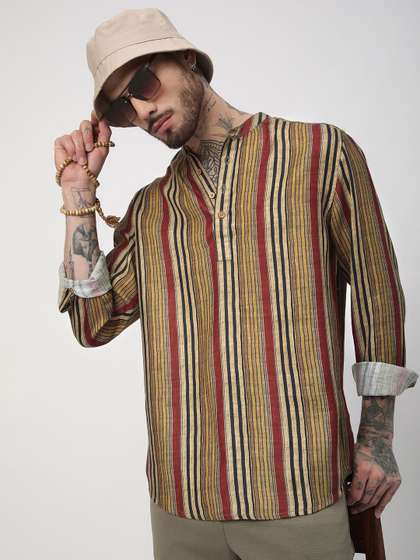 VASTRADO Striped
                          Band Collar Kurta